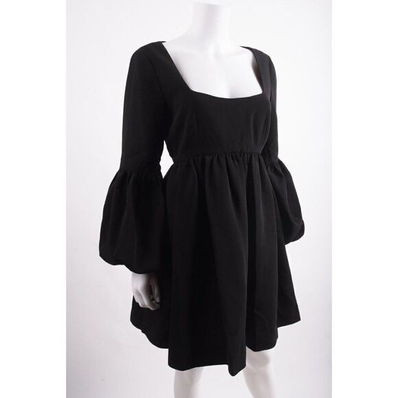 Cinq a Sept Womens Dorina Babydoll Crepe Mini Dress Lantern Sleeve 10 Black NWT - Picture 3 of 6